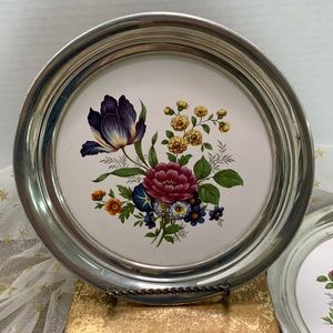 2 Beautiful Ceramic 8” Silver Rimmed Chargers